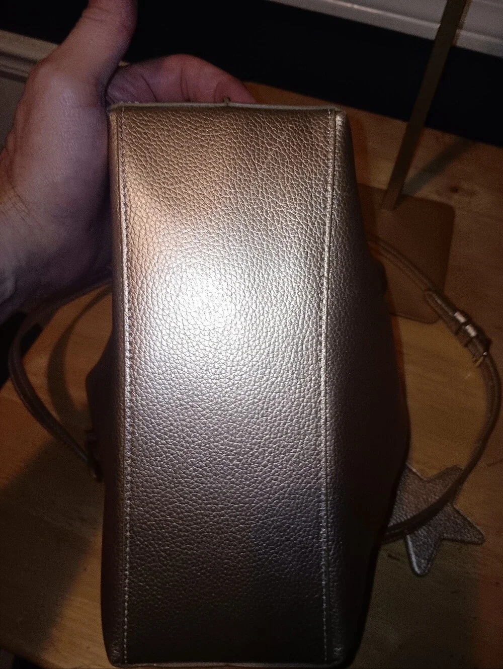 Coach Metallic Small Leather Tote Bag With Star Charm And Long Strap